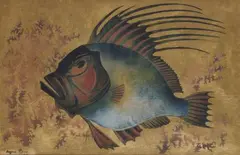 Poisson by Georges Henri Manzana Pissarro, Estampe et pochoir sur fond or, justifiée Épreuve d'état et signée en bas à gauche, sold Sep 2018