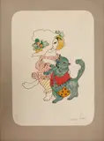 Couple de chats by Léonor Fini, Lithographie sur papier, sold Nov 2023