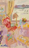 Scène d'intérieur by Olga Mischkine, Gouache sur papier, sold Nov 2023