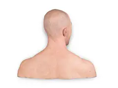 Back of Danny #3 by Evan Penny, silicone, hair, pigment and aluminum sculpture, sold Dec 2020