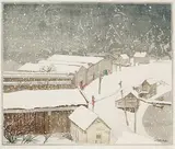 Karlukwees, BC by Walter J. Phillips, colour woodcut on paper, sold Dec 2020