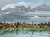 Landscape, Grey Sky by Fred Ross, 1969, gouache on paper, sold Nov 2020