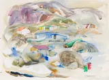 Northern Canadian Village Landscape by Doris Jean McCarthy, gouache on paper, sold Nov 2020