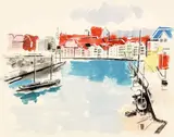 Hafenstadt by Franz Xaver Fuhr, 1959, Aquarell und Deckweiß auf Papier, sold Nov 2014