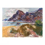 Coastal Landscape by Margo Veillon, Acrylic on paper, sold Feb 2024