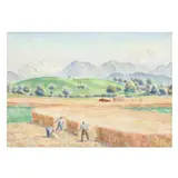 Scything Hay by Eduard Boss, Watercolor on paper, sold Jan 2024
