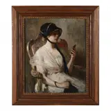 Portrait of a Seated Woman by Joseph Henry Boston, Oil on canvas (lined), sold Jan 2024