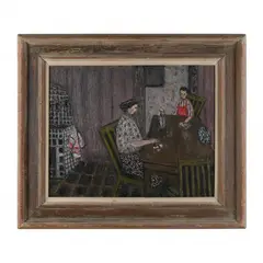 Interior Kitchen Scene by Harold Baumbach, Oil on canvas, sold Jan 2024