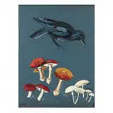 Crow over Mushrooms by René Bigot, Oil and gouache on paper, sold Jan 2024