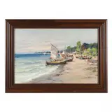 Fishermen Along the Baltic Sea by Eugeniusz Dzierżencki, Oil on canvas, sold Dec 2023