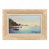 Sunset Along the Coastline by Madeliene Lasibille, Oil on board, sold Dec 2023