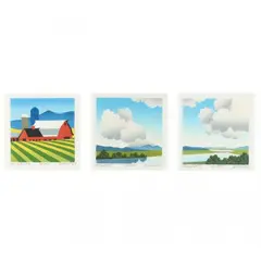 Sky Scape I / Sky Scape II / Dairy Barns (Three Works) by Sabra Field, Each a woodblock print in colors, sold Dec 2023