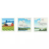 Sky Scape I / Sky Scape II / Dairy Barns (Three Works) by Sabra Field, Each a woodblock print in colors, sold Dec 2023