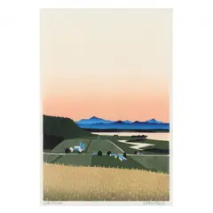 Lake Farms by Sabra Field, Woodblock print in colors, sold Dec 2023
