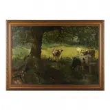 Cows Watering in a Meadow by Algernon Talmage, Oil on canvas, sold Dec 2023