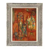Untitled (Seated Figure with Cat) by Geza Szobel, Oil on panel, sold Dec 2023