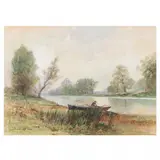 Landscape with Fisherman by Edward Gay, Watercolor on paper, sold Dec 2023