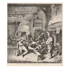 Violin Player by Cornelius Dusart, Etching, sold Nov 2023