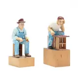 Two Figural Carvings by Andrew Burt, Facet carved wood with polychrome paint, sold Nov 2023