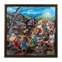 Village Celebration by Ruth Mae McCrane, Acrylic on board, sold Nov 2023