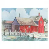 Boats Moored at a New England Harbour by Dora Jones Carr, Watercolor on paper, sold Nov 2023