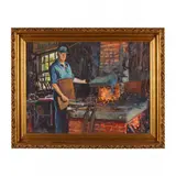 Mr. Rempp at the Forge, Springfield, PA. by Edward R. Strawbridge, Watercolor and guache on arches paper, sold Nov 2023