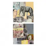 Kanuga Sphinx & Kanuga Elephant (Two Works) by Jillian Goldberg, Acrylic and mixed media collage on Gessoboard, sold Nov 2023