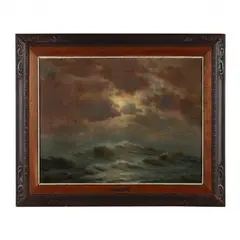 Seascape Under the Moon by Jos Schippers, Oil on canvas, sold Nov 2023