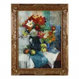 Still Life with Fruit and Flowers by Victor Simonin, Oil on canvas, sold Nov 2023