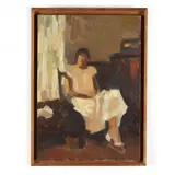 Seated Figure by Frank Hobbs, Oil on board, sold Nov 2023