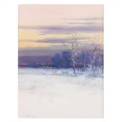 Winter Landscape by John Elwood Bundy, Oil on paper, sold Nov 2023