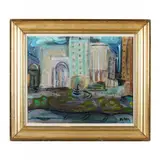 Fauvist Style Cityscape by Henri Lenoir, Oil on artist board, sold Nov 2023