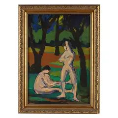Two Nudes in the Forest by Maxim Bugzester, Oil on board, sold Nov 2023