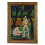Two Nudes in the Forest by Maxim Bugzester, Oil on board, sold Nov 2023