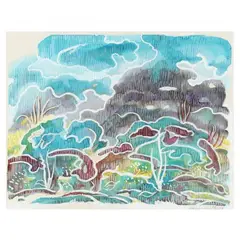 Landscape with Trees by James Augustus McLean, Gouache and watercolor on paper, sold Nov 2023