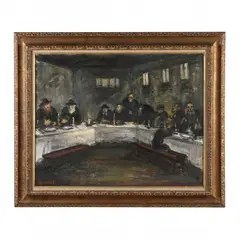 A Sabbath Gathering by Arbit Blatas, Oil on canvas, sold Nov 2023