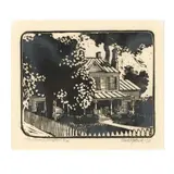 The Florance Homeplace by Maud Gatewood, Woodcut, sold Oct 2023