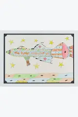 B52, US Air Force, USA by André Robillard, Feutre noir et pastels gras de couleur sur papier, sold Feb 2025