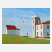 At the Lighthouse by Alexander Farnham, oil on canvas, sold May 2026