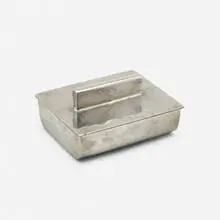 Lidded box by Karl Raichle, c. 1930, pewter, sold Aug 2022