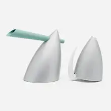Ti-Tang teapot and Hot Bertaa tea kettle by Philippe Starck, 1991/1987, aluminum, porcelain, plastic, sold Aug 2022