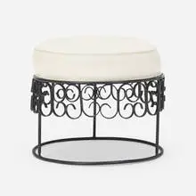 Grenada stool by Arthur Umanoff, 1969, enameled steel, vinyl, sold Aug 2022