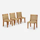 Dining chairs, set of four by Michael van Beuren, c. 1950, pine, woven palm, sold Aug 2022