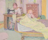Näherin mit Kind by Eduard Gubler, oil on canvas, offered Sep 2016