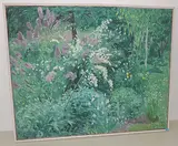 Frühlingsgarten mit blühendem Flieder, 1964 by Walter Sautter, oil on canvas, sold Sep 2016