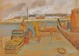 Le retour de la pêche by Alphonse Lanoë, 1973, gouache, offered Jun 2016