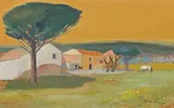 Bauernhof mit Pferd by Alphonse Lanoë, gouache, offered Jun 2016