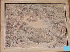 Reiter mit Hund in bewaldeter Landschaft by Balthasar Anton Dunker, watercolor, offered Jun 2016