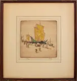 Junks and Coolies by Dorsey Potter Tyson, 1928, Etching in Colors, sold Apr 2025