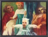 Figural Group by Steve Raffo, 1960s, Oil on Masonite, sold Apr 2025